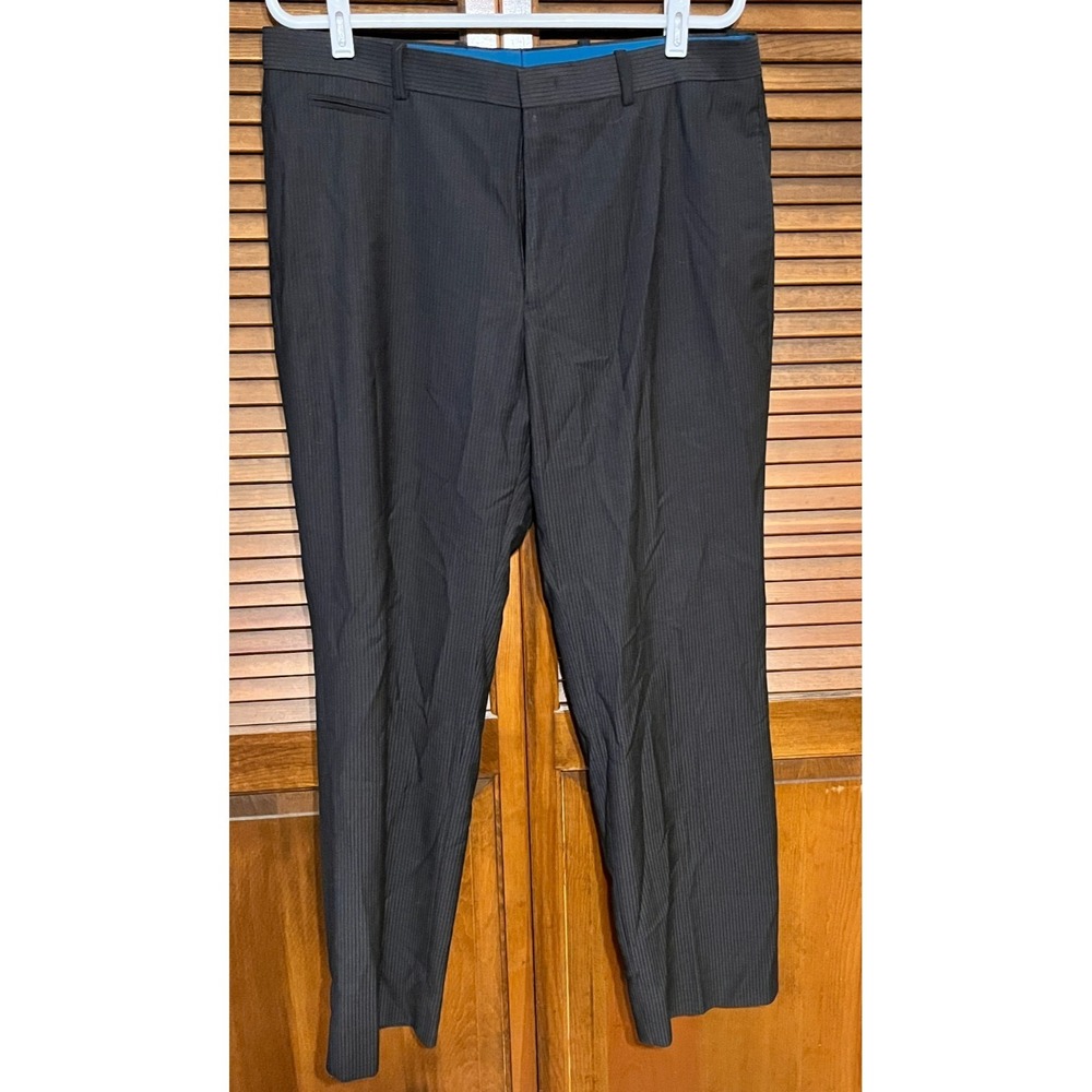 INC Mens Dress Pants 34x30 Navy Pinstripe Flat Front Slacks Trousers